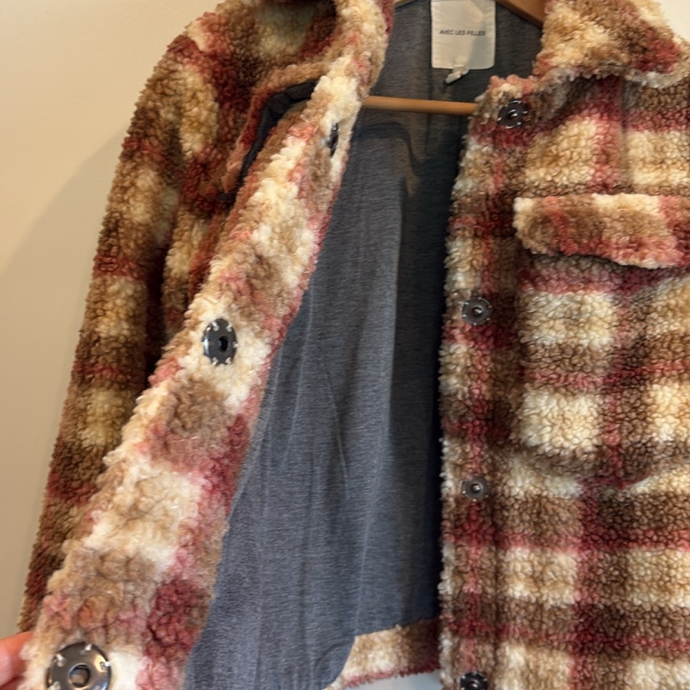 Avec Les Filles Plaid Faux Shearling Trucker Jacket XS Teddy Sherpa Oversized - Picture 4 of 12